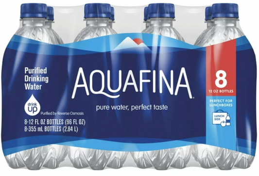Aquafina Purified Bottled Drinking Water, 12 oz, 8 Pack Bottles