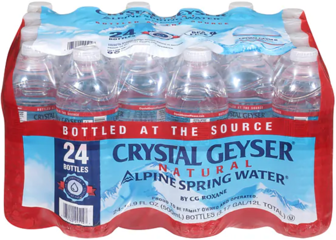 Crystal Geyser Purified Spring Bottled Drinking Water, 0.5L, 24 Pack Bottles