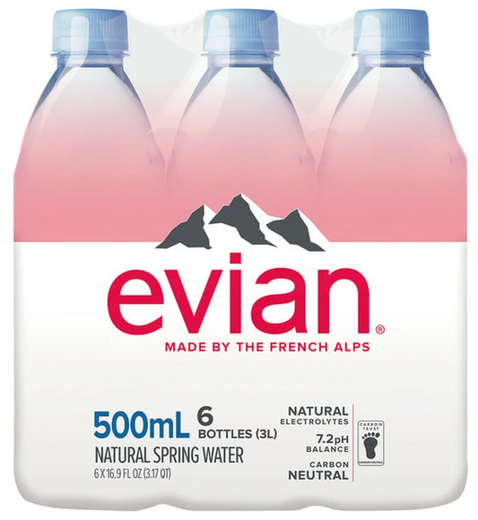 Evian Natural Spring Water - 6pk/0.5L Bottles